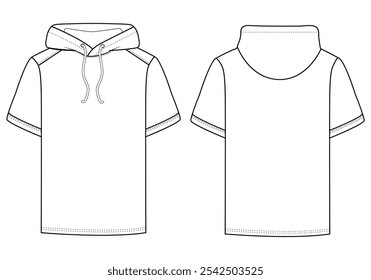 Vetor de desenho técnico vetor de moda T Shirt com capuz Modelo de ilustração Design de modelo