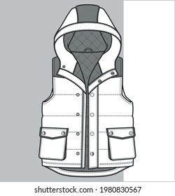 Hooded Vest Drawing Zipup Vest Flat Stock Vector (Royalty Free ...