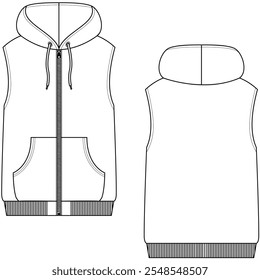 Hooded vest vector illustration. Hoodie template design