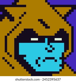 hooded villain, angry man, pixel art male character 8-bit 80-s, avatar, cartoon vector icon, game user, web profile persons, people, social net portrait, man face, minimalistic style.