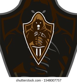 Hooded Warrior Holding Sword Sport Mascot