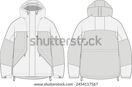 Hooded Windbreaker Rain Jacket Fashion Flat Illustration Design Vector Template Editable Front and Back 