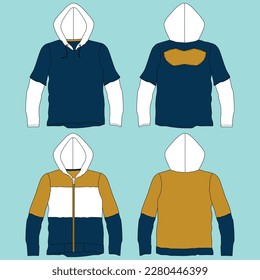 Hooded women's "Crop Top" fashion flat sketch template. Technical Fashion Illustration. T-shirt