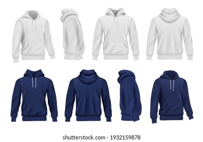 Hoodie collection. Black and white sport casual clothes for men decent vector realistic mockup