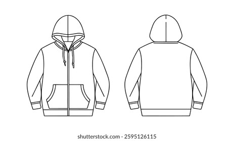 Hoodie design concept with Front and Back Views. mockup illustration Streetwear Hoodie Technical Fashion style for man and woman. hoodie design template