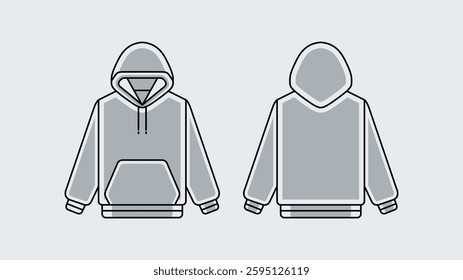 Hoodie design concept with Front and Back Views. mockup illustration Streetwear Hoodie Technical Fashion style for man and woman. hoodie design template