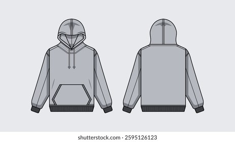 Hoodie design concept with Front and Back Views. mockup illustration Streetwear Hoodie Technical Fashion style for man and woman. hoodie design template