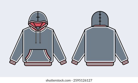 Hoodie design concept with Front and Back Views. mockup illustration Streetwear Hoodie Technical Fashion style for man and woman. hoodie design template