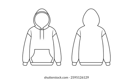 Hoodie design concept with Front and Back Views. mockup illustration Streetwear Hoodie Technical Fashion style for man and woman. hoodie design template