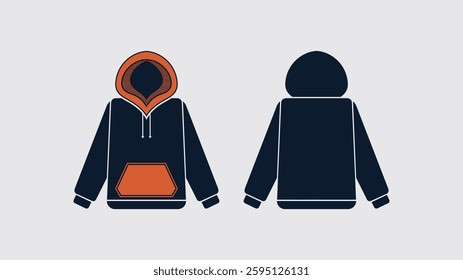 Hoodie design concept with Front and Back Views. mockup illustration Streetwear Hoodie Technical Fashion style for man and woman. hoodie design template