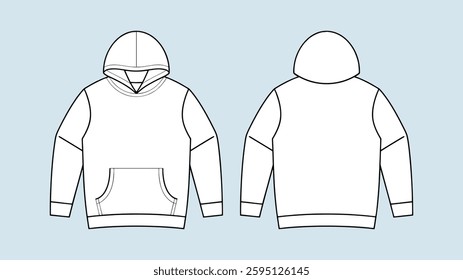 Hoodie design concept with Front and Back Views. mockup illustration Streetwear Hoodie Technical Fashion style for man and woman. hoodie design template