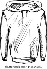 Hoodie drawing, illustration, vector on white background.