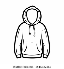 Ein Kapuzenpullover ist schwarz-weiß gezeichnet. Der Kapuzenpullover ist ein Sweatshirt mit Kapuze und Tasche