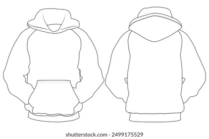 Hoodie drawn outline illustration technical fashion illustration. front and back view