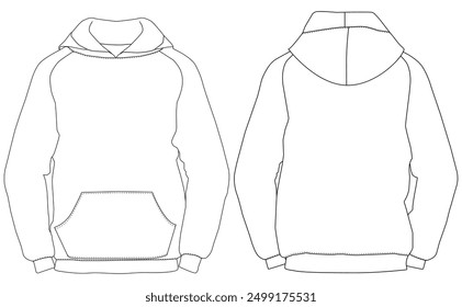 Hoodie drawn outline illustration technical fashion illustration. front and back view