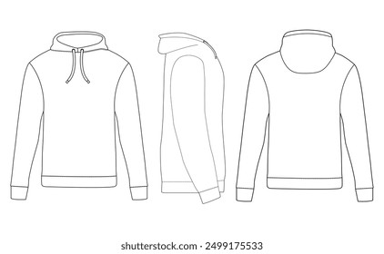 Hoodie drawn outline illustration technical fashion illustration. front and back view