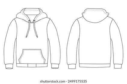 Hoodie drawn outline illustration technical fashion illustration. front and back view