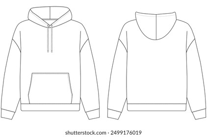 Hoodie drawn outline illustration technical fashion illustration. front and back view