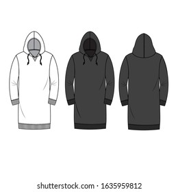 HOODIE DRESS  fashion flat sketch template