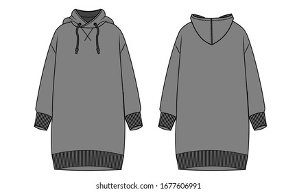 HOODIE DRESS  fashion flat sketch template