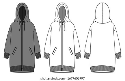 HOODIE DRESS  fashion flat sketch template