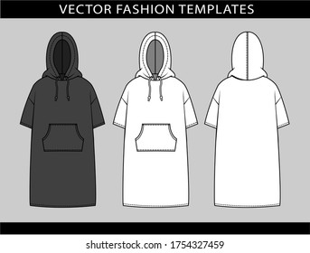 HOODIE DRESS  fashion flat sketch template