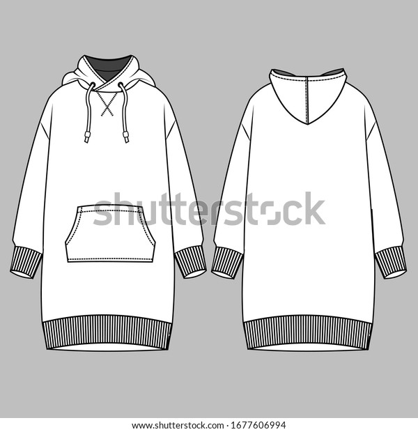 Hoodie Dress Fashion Flat Sketch Template Stock Vector (Royalty Free ...