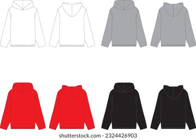 Hoodie with Elastic Waist Fashion Flat Template