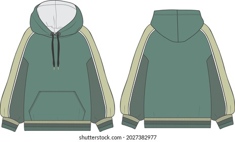 Hoodie. Fashion flat sketch Mockup vector template.