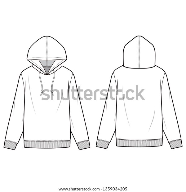 Hoodie Fashion Flat Sketch Template Stock Vector (Royalty Free) 1359034205