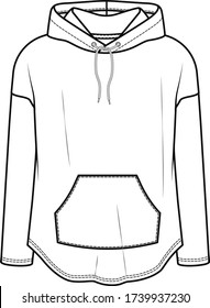 
HOODIE fashion flat sketches. Sweatshirt Mockup template.