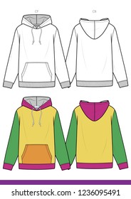 HOODIE Fashion flat technical drawing vector template 