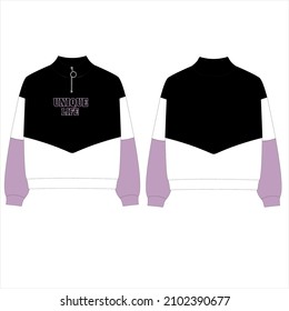 Hoodie flat sketch for kids. Hooded sweatshirt technical drawing. Hoodie sweatshirt design templates