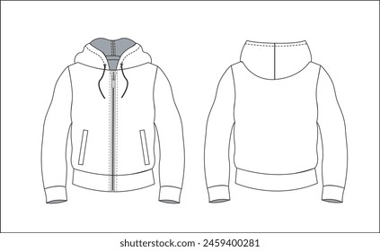 Hoodie Flat sketch, Vetcor, Hoodie mock up