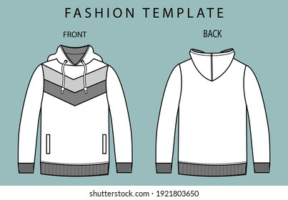 hoodie front and back view.  fashion flat sketch template,