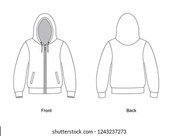 Hoodie with front zipper, unisex. Vector