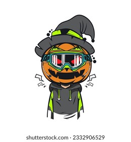 Hoodie Halloween Pumpkin With Motocross Goggles Vector Illustration