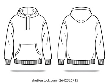 Hoodie  .Hand drawn of Hoodie from two different views: front, back,  isolate background