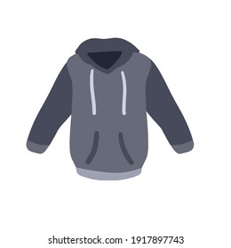 Hoodie with hood. Blue Warm clothing. Cartoon flat illustration isolated on white background. Sweatshirt with handles