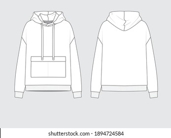 hoodie or hooded sweater, front and back, drawing flat sketches with vector illustration by sweettears