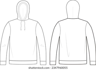 Hoodie or hooded sweater, front and back, flat sketch with sweettears vector illustration