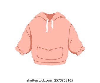 Hoodie, hooded sweatshirt with drawstrings and front pocket. Comfortable oversized soft fleece garment, cozy warm casual comfort apparel Flat vector illustration isolated on white background