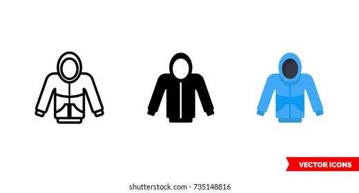 Hoodie icon of 3 types: color, black and white, outline. Isolated vector sign symbol.