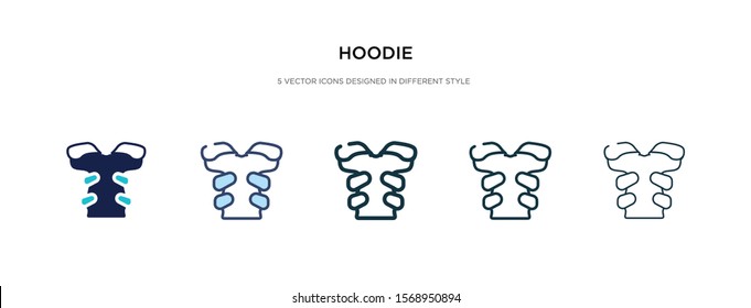 hoodie icon in different style vector illustration. two colored and black hoodie vector icons designed in filled, outline, line and stroke style can be used for web, mobile, ui