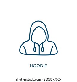 hoodie icon. Thin linear hoodie outline icon isolated on white background. Line vector hoodie sign, symbol for web and mobile