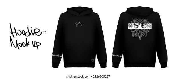 Hoodie mit der Inschrift seien Sie selbst und Mädchen Augenausdruck mit abstrakten geometrischen Formen. Print-Design für Hoodie, T-Shirt, Merch, Bekleidung. Mode druckt auf Kleidung. Vektorgrafik