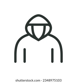 Icono aislado de hoodie, icono del vector impermeable con trazo editable