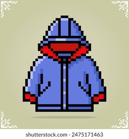 hoodie jacket in 8 bit pixel art for game assets in vector illustration.