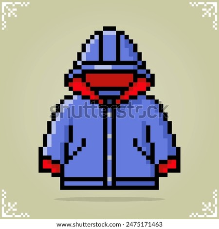 hoodie jacket in 8 bit pixel art for game assets in vector illustration.