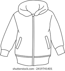 Hoodie jacket black and white vector line art illustration coloring page
